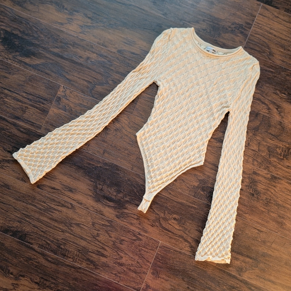 fashion nova beige tan textured bodysuit flared sleeves hippie boho club